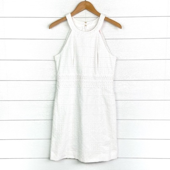 Lilly Pulitzer Ashlyn Shift Dress White Eyelet Beaded Sleeveless 10 - Picture 6 of 8